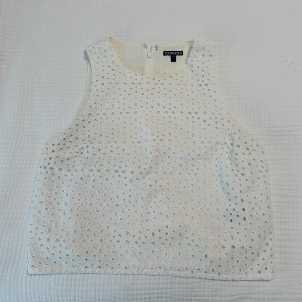 Express Women's Sleeveless White Eyelet Blouse